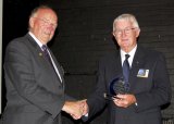 Inverell Shire Council Mayor, Cr. Barry Johnston presenting to Chris Holley from the Australian Railway Monument and Rail Journey’s Museum – winner of the Tourism / Leisure and Related Services Category.