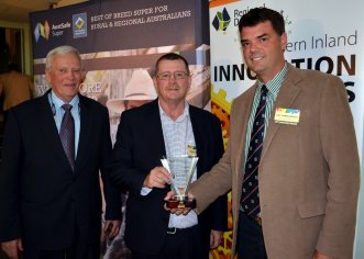 The AustSafe Super 'Agriculture / Horticulture and Associated Services category' was “Central North Poultry Innovation Ltd”, Peter Pulley and Guy Hebblewhite received the award from AustSafe Super's Wayne Hulin (centre).