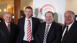 Regional Australia Institute Chair Mal Peters with Simon Crean, Rob Oakeshott and Tony Windsor at the launch in Parliament House.