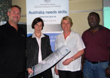 Migration agent with new Armidale legal firm “Legal Minds”, Christopher Serow; Regional Development Australia Northern Inland Project Officer, Kim-Trieste Hastings; Officer Manager with Armidale based “Veterinary Health Research”, Helen Dawson; and Post-graduate student at UNE, Barney Keqa from the Solomon Islands.