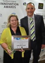 Uralla Shire Council’s Rechelle Leahy received a “Professional and Government Services” finalist trophy from UNE’s Director of Strategic Research Initiatives, Associate Professor David Miron.