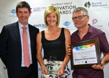 The Australian Government’s Department of Industry, Innovation and Science Regional Manager Grayson Wolfgang presented the "Manufacturing and Engineering" top gong to Renee and Craig Neale of Wholegrain Milling Company, Gunnedah.