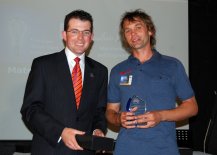 Gunnedah Shire Mayor, Cr. Adam Marshall with Manufacturing and Engineering Category  finalist, Stuart Webb from “Matrix Key Systems” of Tenterfield.