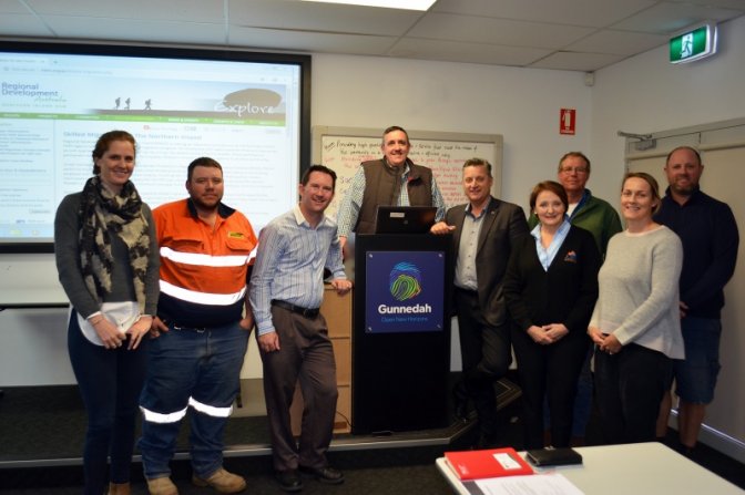 RDANI Snr. Skilled Migration & Project Officer Gary Fry (third from left), with members of the Gunnedah Shire Council Economic Development Working Group: Charlotte Hoddle (Gunnedah Shire Council), Glenn Many (Many Engineering), Andrew Johns (Gunnedah Shire Council), Jamie Chaffey (Gunnedah Shire Council), Tracey Reid (impact Solutions), Scott McCalman (Jedburgh Farming), Kate Gunn (Merivale Partnership), and Scott Davies (Carroll Cotton Co).