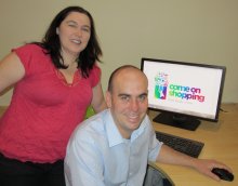 Come On Shopping Project Officer, Tiffany Gilleland and Executive Officer Nathan Axelsson test-drive the new site.