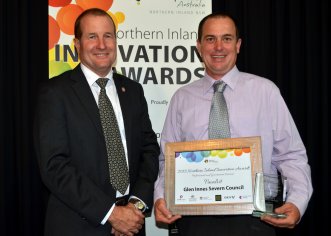Professor David Lamb from UNE, with Ian Trow, representing “Professional and Government Services” finalist, Glen Innes Severn Council