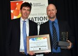 Regional Manager for the Department of Industry, Innovation and Science Manufacturing and Engineering, Grayson Wolfgang, with Armidale-based Manufacturing and Engineering Finalist Charlie Abbott, from Boss Fabrication and Design