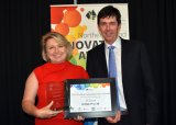 Helen Spain from Moree-based Manufacturing and Engineering joint Winner, Irritek, presented by Regional Manager for the Department of Industry, Innovation and Science "Manufacturing and Engineering", Grayson Wolfgang