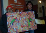 Guyra artist, Brian Irving with Open Non-Indigenous Award winner, Rod J. McPherson and his artwork “Autumn Bright”.