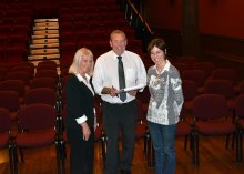 Assistant Business and Cultural Development Officer at the Tenterfield Shire Council's iconic School of Arts facility, Christine Foster and the Cultural Development Officer, Harry Bolton, with RDANI Snr Project Officer, Kim-Trieste Hastings, in the historic venue.