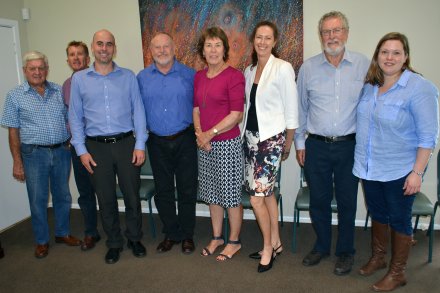 RDA Northern Inland Deputy Chair Ian Lobsey, Snr. Project Officer David Thompson, Executive Director Nathan Axelsson, Chair Russell Stewart and Committee Members Sue Price, Louise Gall, Grahame Marriott and Lauren Zell in Moree.