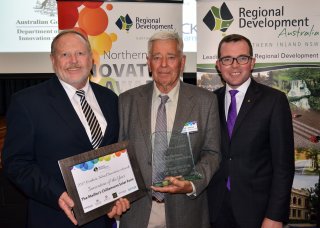 RDA Northern Inland Chair Russell Stewart, Innovation of Year recipient Michael Mailler for the Mailler’s Chillamurra Solar Farm, Boggabilla, and Member for Northern Tablelands Adam Marshall.