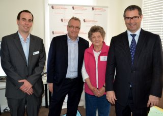 Regional Development Australia Northern Inland Executive Officer, Nathan Axelsson; Senior Research Officer with Neuroscience Australia, Stuart Smith; Autumn Lodge Village resident, Lorrain O'Keefe and Minister for Broadband, Communications and the Digital Economy, Senator Stephen Conroy at the launch of the Smart House on Monday afternoon.