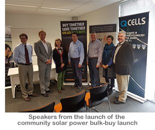 Speakers from the launch of the community solar power bulk-buy launch