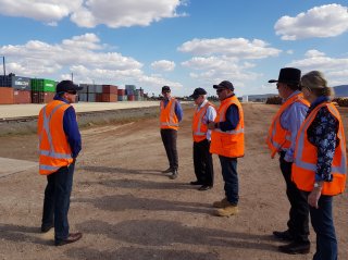 Representatives of Crawfords Freightlines, Liverpool Plains Shire Council and Regional Development Australia Northern Inland touring the Werris Creek intermodal rail facility.