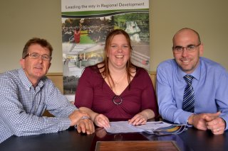 Regional Development Australia Northern Inland (RDANI) Senior Project Officer David Thompson, Finance and Project Officer Rebecca Wright and Executive Director Nathan Axelsson, with the RDANI Skills for the Future Report.
