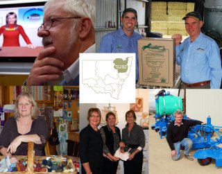 The 2009 winners [clockwise from top left]: Prime Super Northern Inland Innovation of the Year - Training Resource and Multimedia Studio (TRaMS) of Armidale (Ross Maclennan is the Commercial Director); Agriculture/Horticulture and Associated Services - Manuka Chaff of Quirindi, Martin and David Wallis are proud of what they’ve developed; Manufacturing and Engineering - Geoff Swilks’ GC Agriculture of Uralla; Professional and Retail Services - Treloars of Tamworth, with Jenny Studdy (Store Manager), Bernadette Sweeney and Debbie McBride; and Tourism/Leisure and Related Services – won by Kerry Swain’s Cottage on the Hill, Nundle.